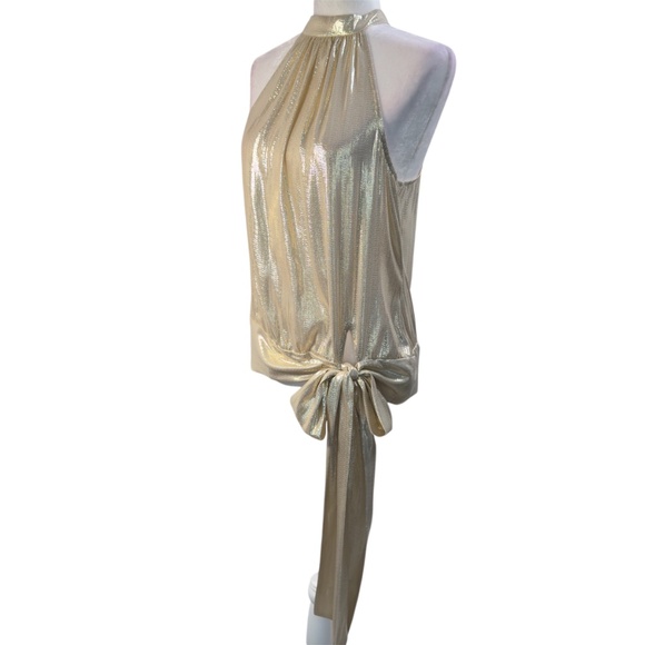 Trina Turk Gold Metallic Halter Top w/ Side Tie –NWOT Size M - Picture 4 of 12
